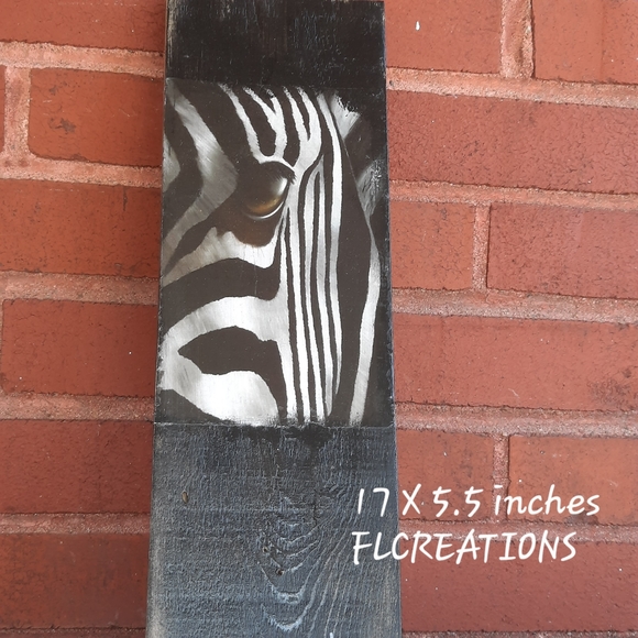 Animal Other - Hand Crafted  / Zebra print on a balck wood board to hang on a wall - SALE